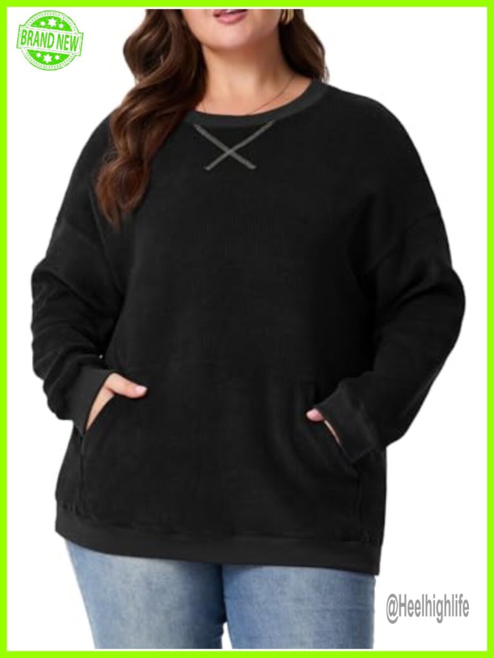 Plus Size Oversized Crew Neck Sweatshirt Tunic Pullover with Kangaroo Pocket